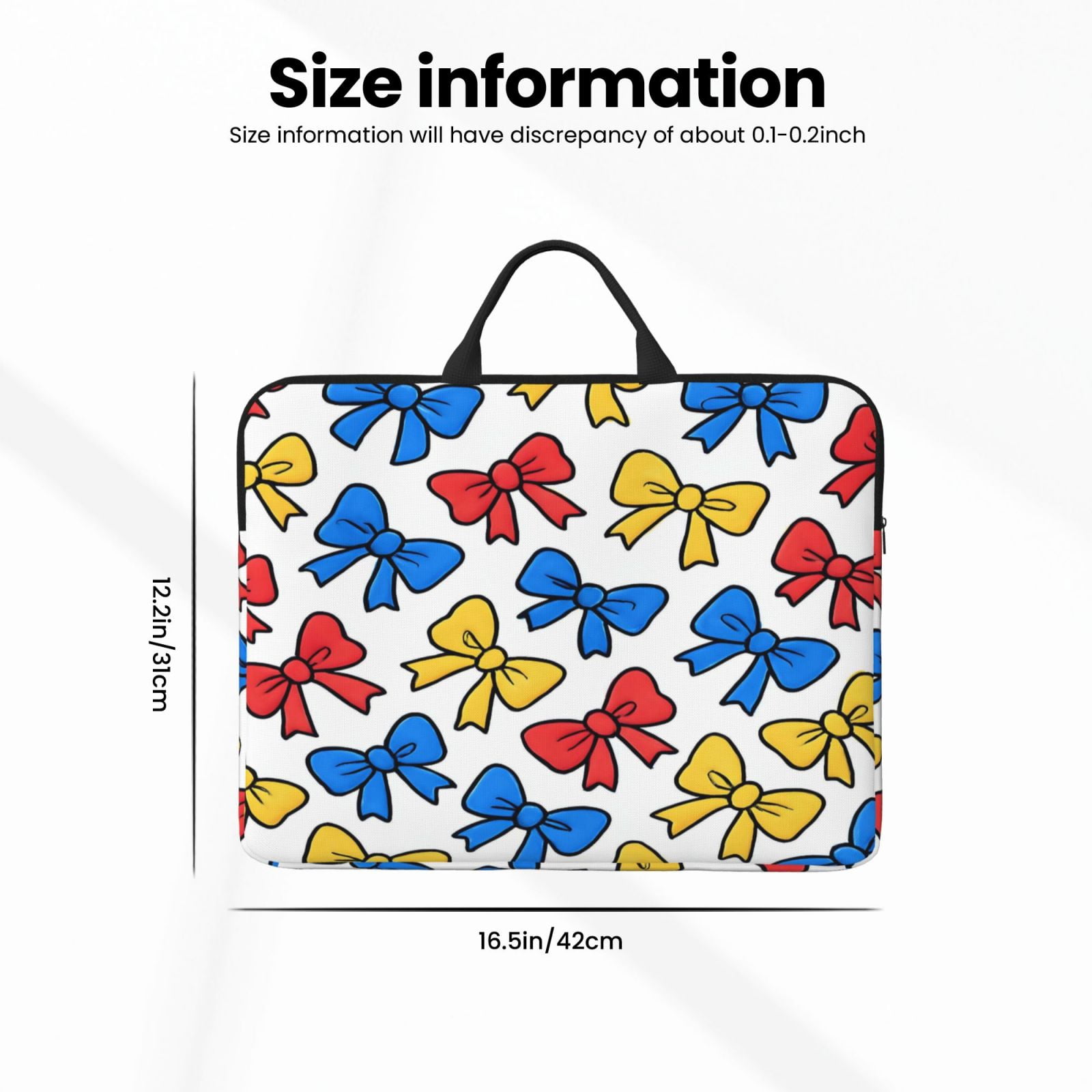 Laptop Sleeve Bag For Women Men 14inch Waterproof Durable Protective Computer Carrying Cover Handle Laptop Case Bag Playful Cartoon Primary Color Ribbon Bow Pattern
