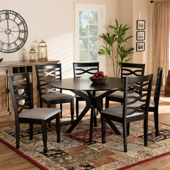 Baxton Studio Mila Modern and Contemporary Grey Fabric Upholstered and Dark Brown Finished Wood 7-Piece Dining Set