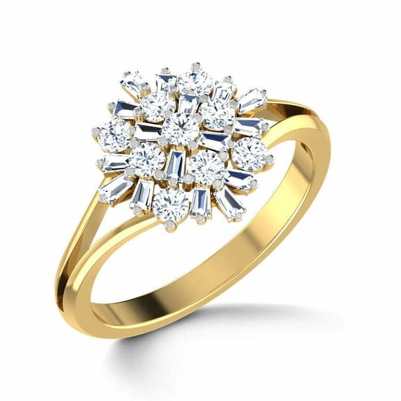 HeartsAndYou 3ct Baguette Cut Moissanite Floral Sunburst Engagement Ring for Women 18k Yellow Gold over Silver