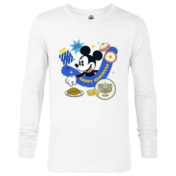 Disney Mickey Mouse Holiday Happy Hanukkah Shine Bright - Long Sleeve T-Shirt for Men - Customized-White