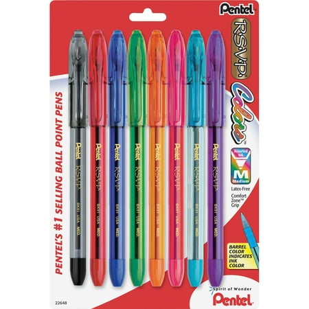 Pentel, PENBK91CRBP8M, R.S.V.P. Multi Pack Stick Ballpoint Pens, 8 / (Best Colored Pens For Journaling)