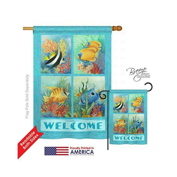 Breeze Decor 07051 Beach & Nautical Tropical Fish Collage 2-Sided Vertical Impression House Flag - 28 x 40 in.