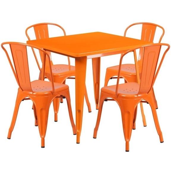 Bowery Hill 5 Piece Square Metal Dining Set in Orange