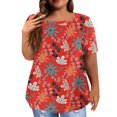 thumbnail image 4 of Vedolay Cute Tops Women's Short Sleeve Casual T Shirts Summer Ruffle Plain Round Neck Loose Fit Tee Blouse Tops,Red 4XL, 4 of 5