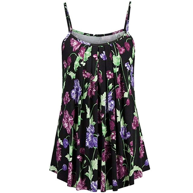 Robe d'Été Ample pour Femmes, Robe Décontractée Sans Manches à Col en V, Imprimé Rayé, Robe à Bretelles, Robe Florale d'Été pour Femmes
