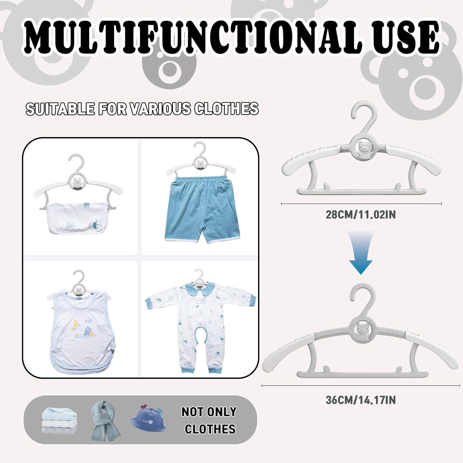 Baby Nursery Closet Hangers, Ultra Thin Non-Slip and Extendable Laundry Infant Pant Hanger for Newborn Clothes - 20pcs Grey Gift - Adjustable Children Coat Hanger for Girl Boy Toddler Kids Child