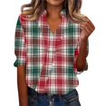 thumbnail image 4 of Bbyeadc Blouses for Women Dressy Casual 3/4 Length Sleeve Collared Pullover Plaid Print V-Neck Breathable Tops Work Vacation Tee,Multicolor(L), 4 of 6