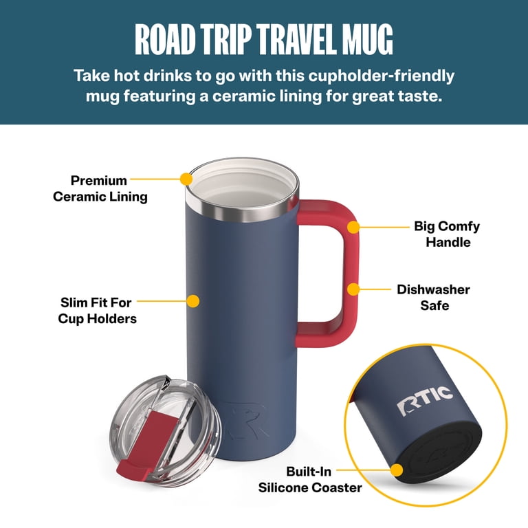 RTIC 20 oz Ceramic Lined Insulated Travel Mug with Handle, Leak