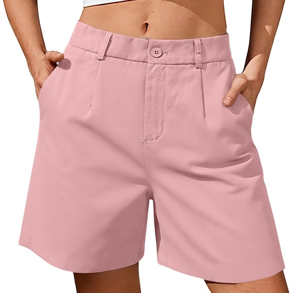 ZHYou Womens High Waisted Tailored Shorts Pleated Front Wrinkle Resistant Casual Office Dress Shorts with Pockets,Pink,Size XS