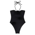 thumbnail image 2 of Joernso Women Sexy Monokini Halter Sleeveless Hollow Out One-piece Swimsuit 3D Flower Decor Tummy Control High Waisted Bathing Suit, 2 of 7