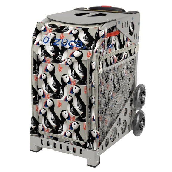 Zuca 18" Sport Bag - Playful Puffins with Flashing Wheels (Gray Frame)
