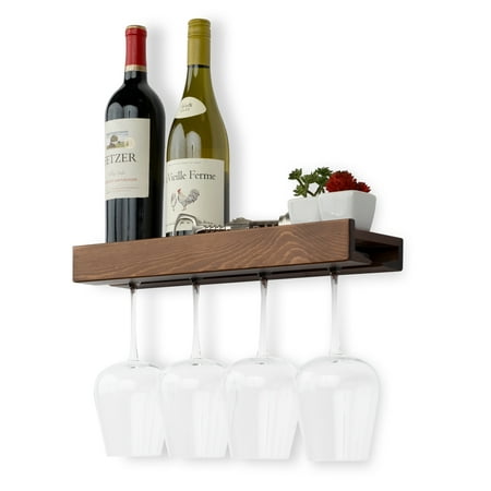 Wine Bottle Wine Glass Holder Rustic State Wall Mountable Solid Wood Wood Wine Bottle and Wine Glass Holder Stemware Rack Storage Walnut ()