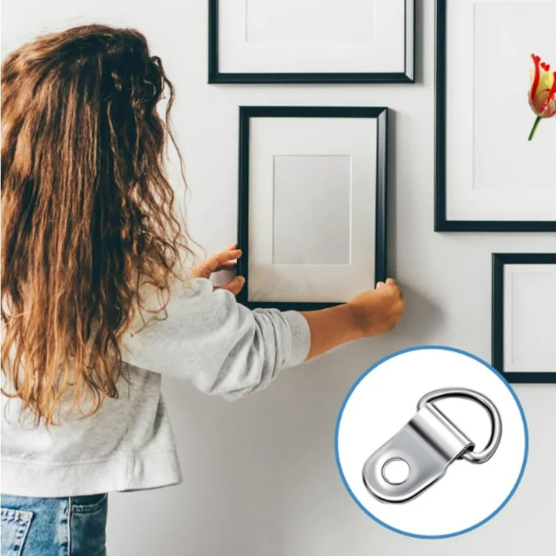 Picture Frame Hangers with Screws, Metal D-Ring Hanging Buckles for Photo Frames, Mirrors, Wall Art and Furniture Mounting Hardware