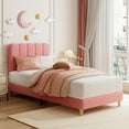 thumbnail image 6 of Boucle Twin XL Bed Frame with Wave Headboard - Upholstered Platform Bed, Wood Slat Support, No Box Spring Needed, Easy Assembly, Pink, 6 of 7