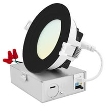 Luxrite 4 Inch LED Recessed Ceiling Light, 15W, 5CCT 2700K-5000K, 1300LM, Dimmable - Black
