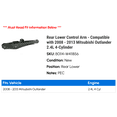 thumbnail image 2 of Rear Lower Control Arm - Compatible with 2008 - 2013 Mitsubishi Outlander 2.4L 4-Cylinder 2009 2010 2011 2012, 2 of 2
