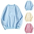 thumbnail image 2 of Oversized Crewneck Sweatshirt for Women Classic Solid Color Casual Long Sleeve Fleece Lined Pullover Tops Fall Outfits(Light Blue,M), 2 of 3