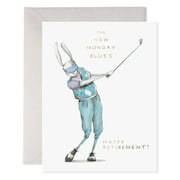 Happy Retirement Card - "The New Monday Blues" Golfing Rabbit Design - Blank Inside with Envelope - Perfect for Congratulating Retirees