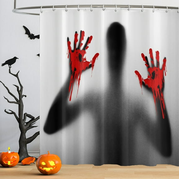 SUNOLIFE Halloween Shower Curtain Horror Bloody Hand Waterproof Fabric Bathroom Curtain 72x72 in