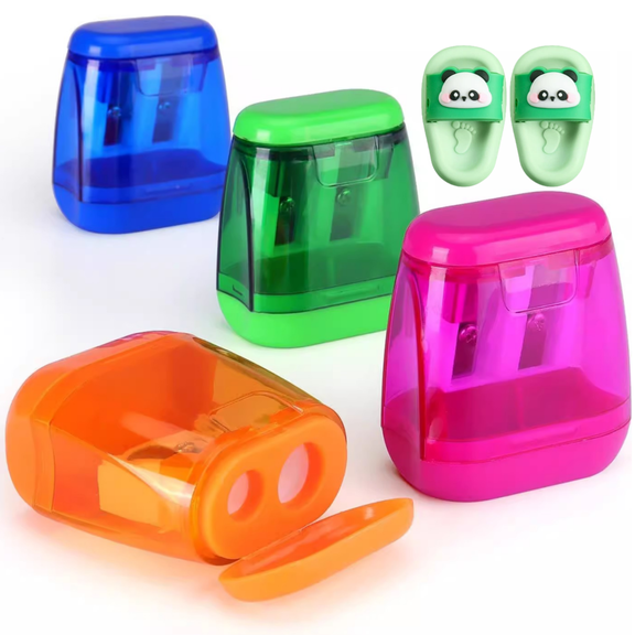 Pencil Sharpeners,Manual Sharpeners with Eraser Set,Colorful Protable Dual Holes Pencil Sharpener with Two Erasers Set for Home Office