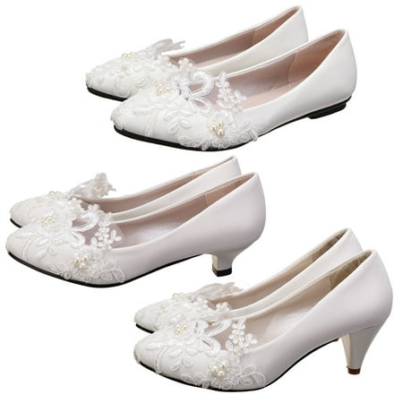 Meigar Women's Crystal Wedding Shoes Prom Bridal Bridesmaid Flat High Low Heels