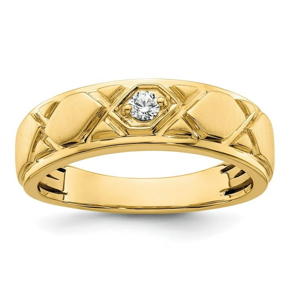Diamond2Deal 14k Yellow Gold Grooved Complete Diamond Men's Wedding Band Size- 10