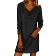 thumbnail image 5 of Women's Elegant Dress - Cowl Neck Linen Cotton Loose Lightweight Summer Long Sleeve Casual Beach Tunic Dresses Tops, 5 of 7