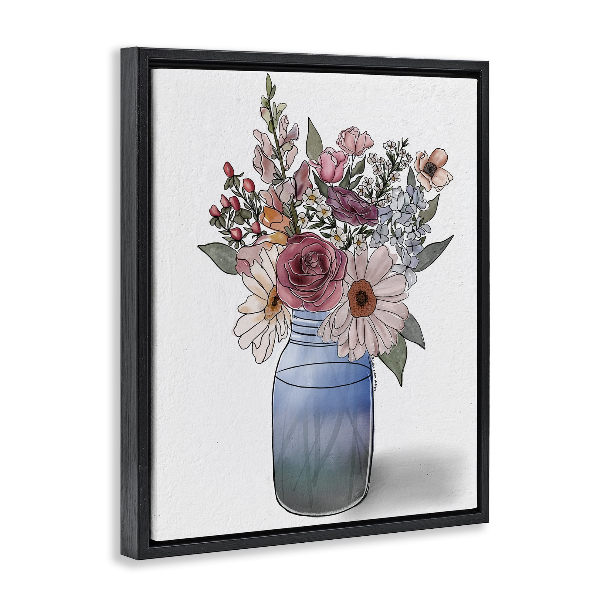 Stupell Industries Farmer's Market Vase Black Framed Floater Canvas Wall Art, design by Alisha Kiara Design