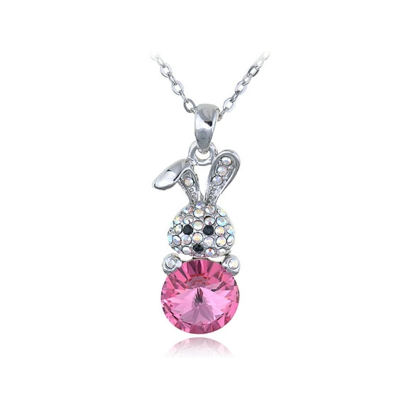 Rose Color Egg Cute Bunny Easter Present Crystal Element Necklace