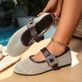 thumbnail image 4 of Women’s Summer Flat Shoes Slip On Round Toe Hollow Out Retro Square Metal Buckle Casual Fashion Brown 7, 4 of 9