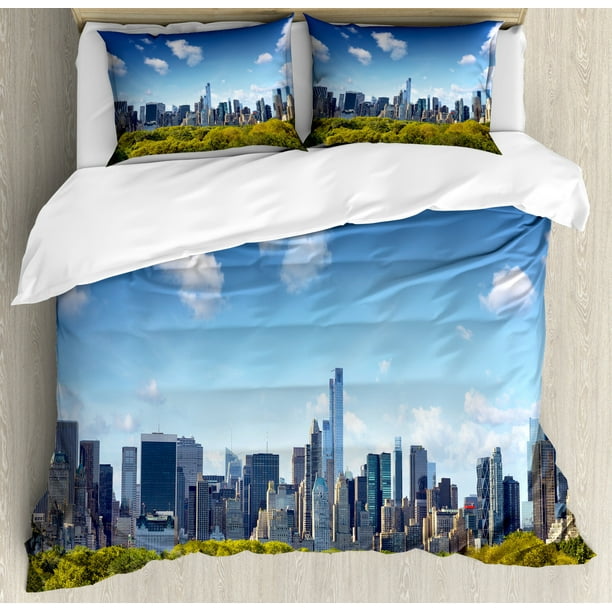 City Duvet Cover Set, Manhattan Skyline with Central Park in New York ...