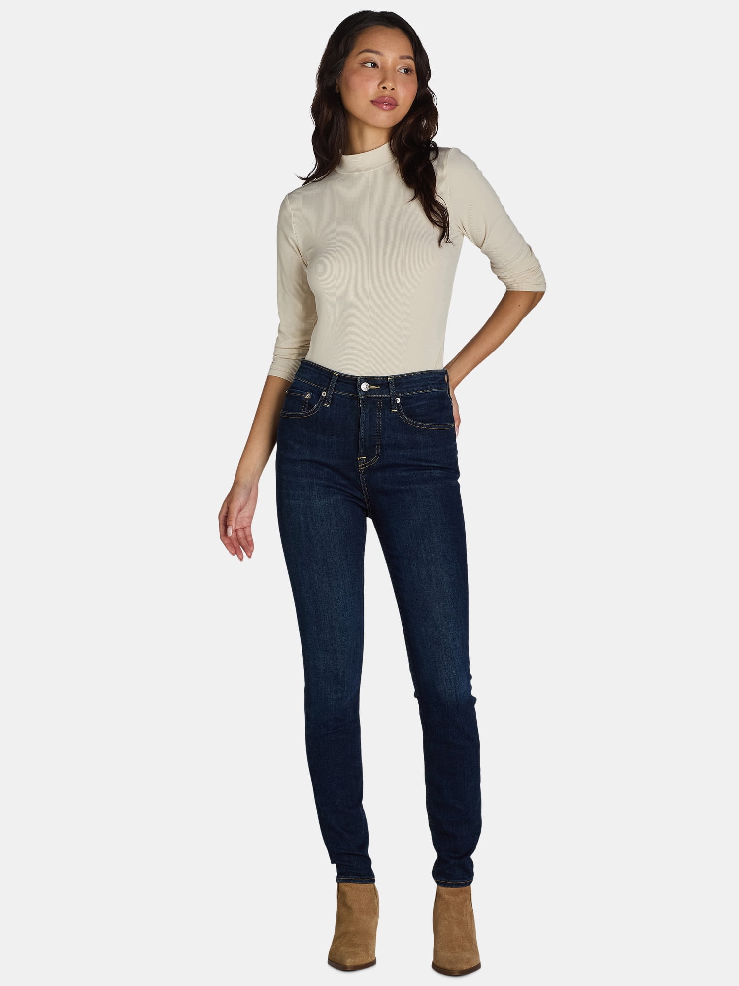 No Boundaries Ribbed Mock Neck Top with Long Sleeves, Women’s and Women’s Plus