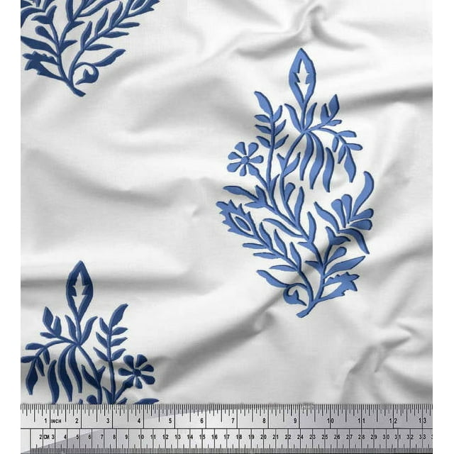 Soimoi Moss Georgette Fabric Leaves & Floral Block Decor Fabric Printed Yard 42 Inch Wide