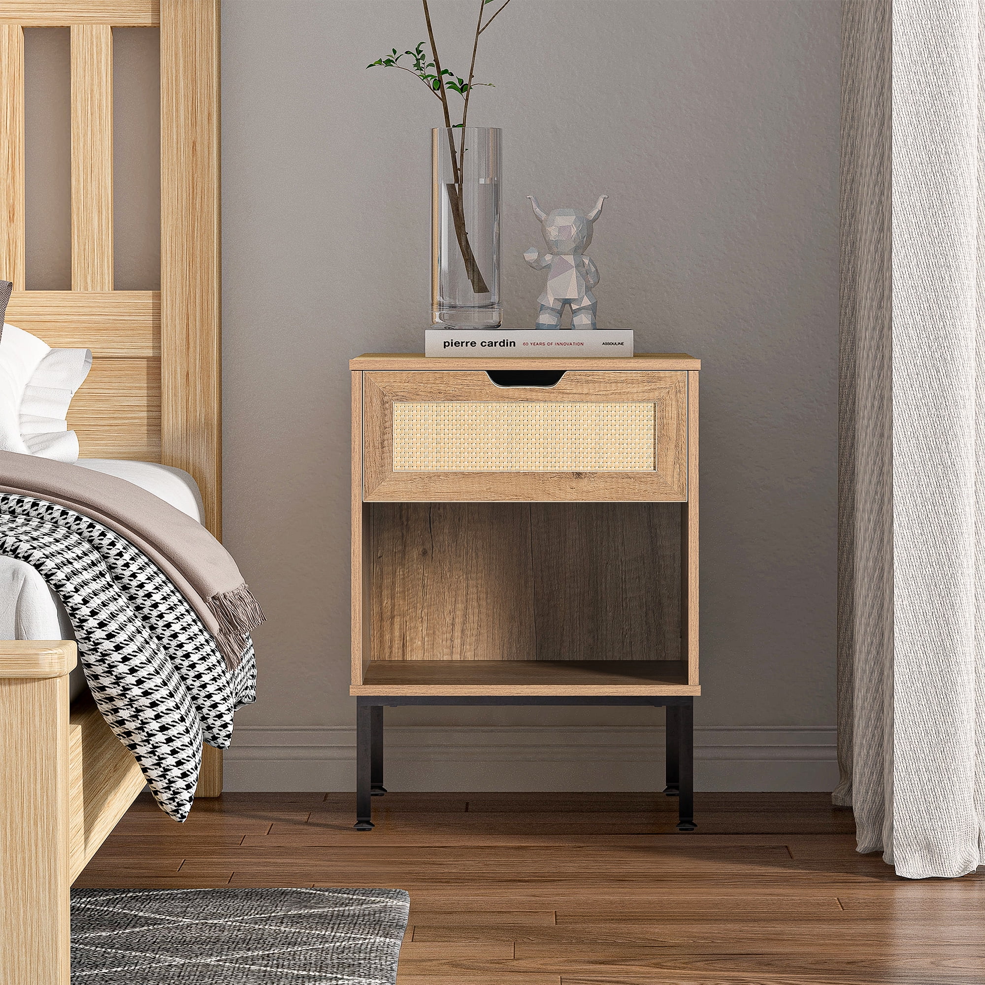 Kadyn Rattan Nightstand Set of 2, Natural Bedside Table with Drawers and Open Shelves for Bedroom Kadyn Rattan Nightstand Set of 2, Natural Bedside Table with Drawers and Open Shelves for Bedroom