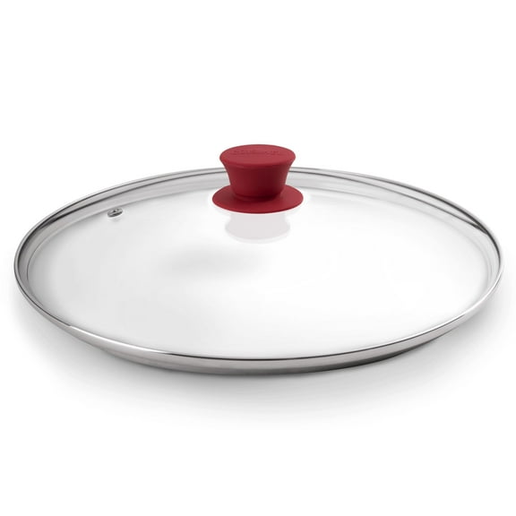 Glass Lid with Steam Vent Hole - 12"-Inch/30.48-cm - Compatible with Lodge Cast Iron Skillet Pan - Fully Assembled Universal Replacement Cover - Tempered and Oven Safe - Reinforced Stainless Steel Rim