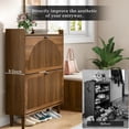 thumbnail image 5 of GODPAW 9.5" Narrow Freestanding Shoe Cabinet Storage, 2 Fluted Flip Drawers, Top Shelf & Adjustable Shelves, Entryway, Walnut, 5 of 9