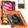 thumbnail image 2 of Case for iPad Mini 7 A17 Pro 2024/Mini 6 2021 8.3 Inch 7th/6th Gen with Screen Protector, 360 Degree Rotating Kickstand Hand Strap Shockproof Cover with Shoulder Strap, Orange, 2 of 7