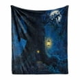 thumbnail image 1 of Forest Soft Flannel Fleece Throw Blanket, Night with Home in Trunk of Enchanted Tree, Cozy Plush for Indoor and Outdoor Use, 70" x 90", Dark Night Blue Mustard, by Ambesonne, 1 of 6