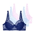 thumbnail image 2 of 3PCS Women's Plus Size Bras Push up Supportive Bras Solid Color Underwire Women Comfortable Breathable Gathering Bras for Heavy Breast Blue 100C, 2 of 5