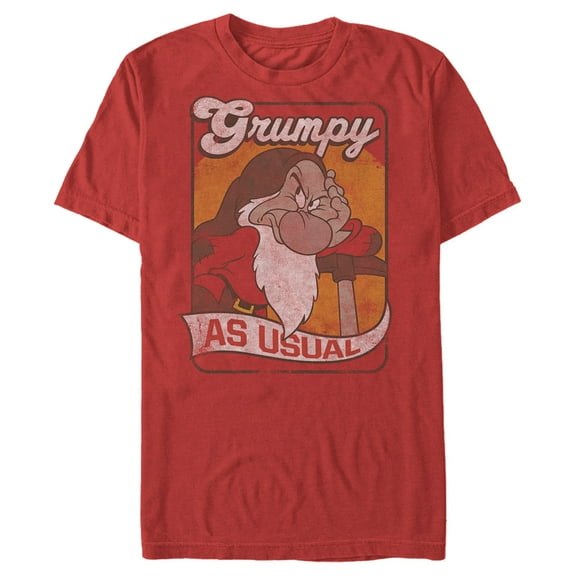 Men's Snow White and the Seven Dwarfs Grumpy as Usual Distressed  Graphic Tee Red Small