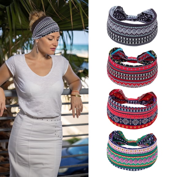 Unique Bargains 4pcs Twisted Knot Wide Headbands for Women Sports Assorted Color