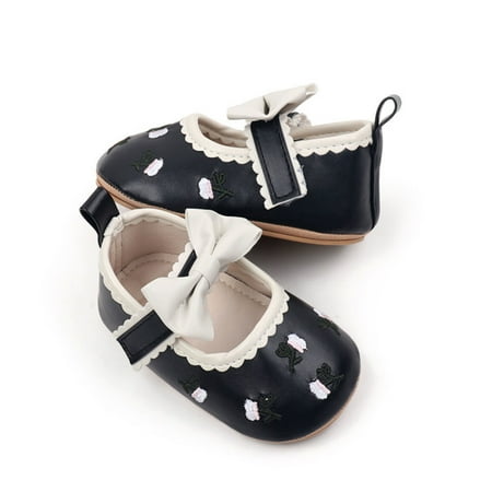 Baby Sweetie Baby Girls Mary Jane Flats Cute Floral Embroidery Princess Wedding Dress Non-Slip Newborn Crib Shoes