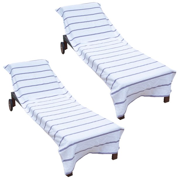 Arkwright Home Las Rayas 2Piece Chaise Lounge Towel Covers with Top Pocket 30x85 Light Grey