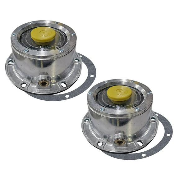 2 Pack 3434009 Aluminum Trailer Hub Cap with Yellow Rubber Plugs & Gasket - 6 Holes HubCap with Side Pipe Plugs Gaskets for Trailer Axle Replaces 343-4009 19-QJ-313 342-009 8299 CHR1643
