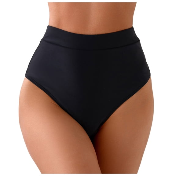 Wamejoo Women V Cut Full Coverage Bikini Bottom - High Waist Swim Bathing Suit Bottoms Cross V Front Swimsuit (Black, XL)