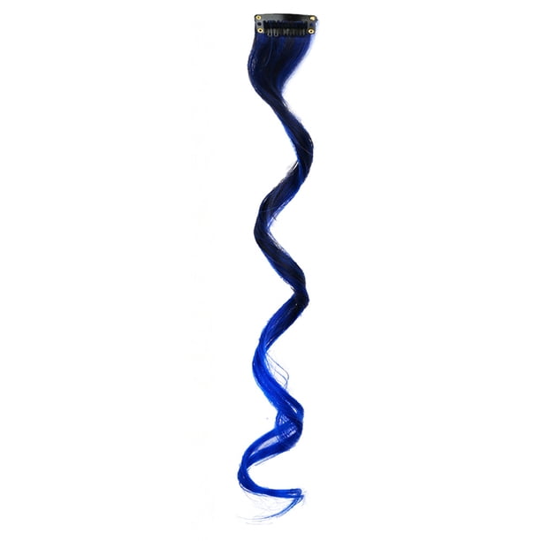 Zhuge Extensiones de cabello de colores, 6 piezas, 18 pulgadas, clip en un solo color arcoíris, resaltado para fiesta, postizo sintético largo ondulado para mujeres, azul