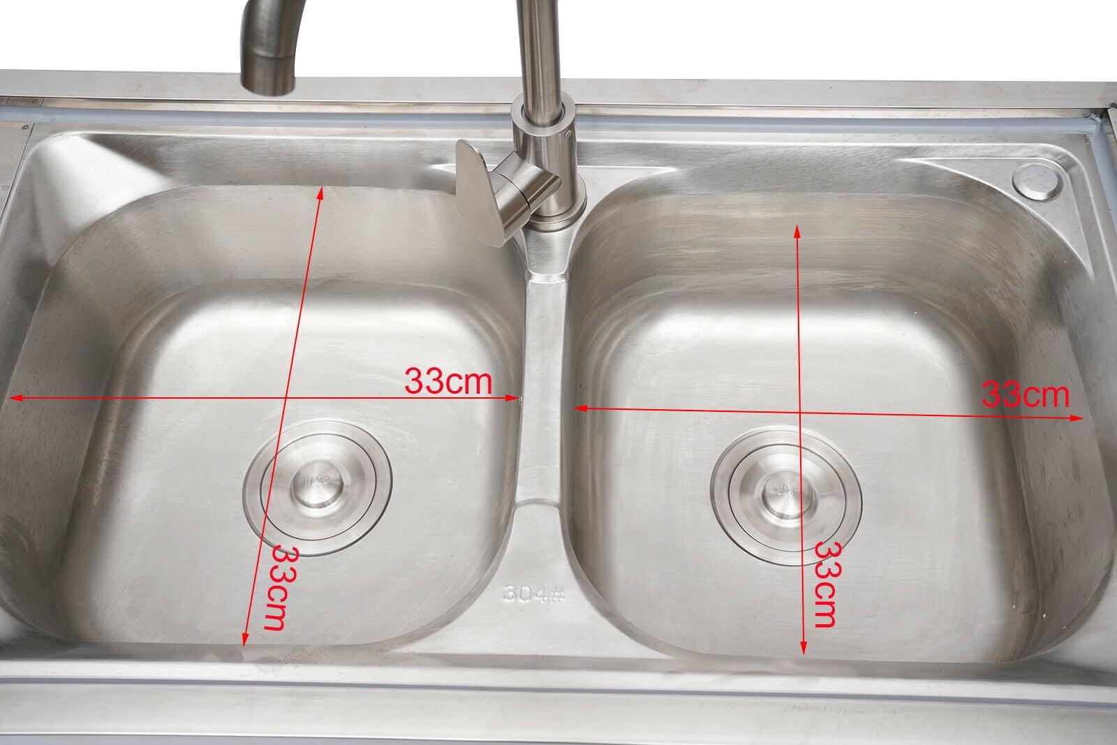 Fichiouy Free-standing Kitchen Sink Stainless Sink 2 Bowls with Drainer Unit&Faucet Commercial Silver