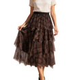 thumbnail image 4 of Arlun Lace Plaid Skirts for Women Irregular Mesh Cake Skirt with Layered Lightweight Flowy Knee Length A Line Skirts Ladies Fashion Streetwear Khaki One Size, 4 of 7
