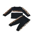 thumbnail image 1 of Ensemble 2 Pcs T-Shirt à Manches Longues à Rayures Léopard + Pantalon Léopard pour Filles Automne, 1 of 8