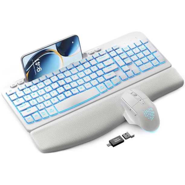 Combo de Teclado y Ratón Inalámbrico SABLUTE Ergonómico Blanco